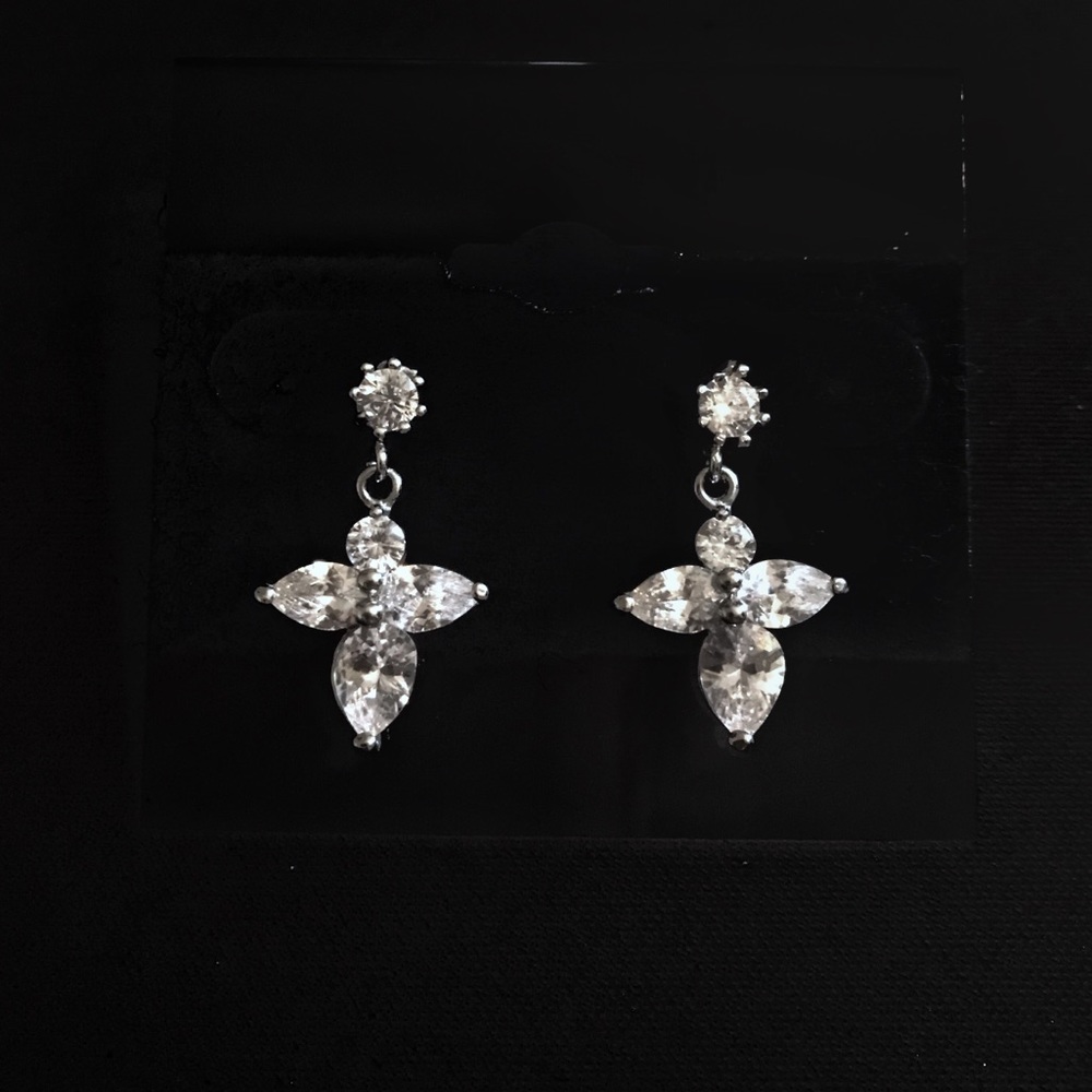 Small CZ Cross drop earrings - Picture 3 of 3